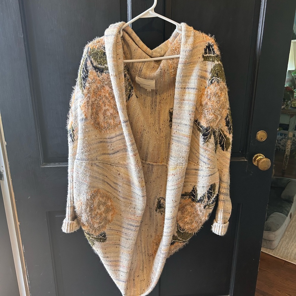 Anthropologie Cream and Green Floral Sweater